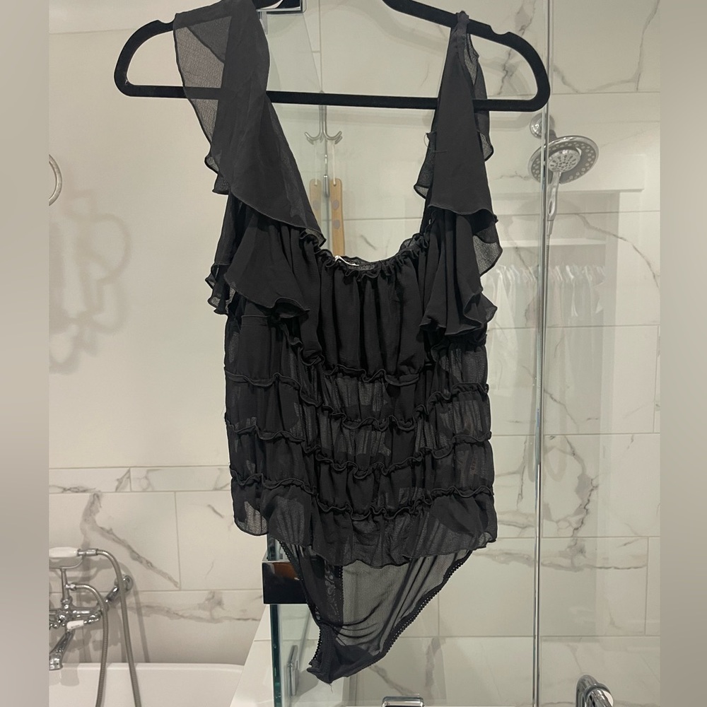 Free people Intimately black ruffle bodysuit